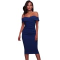 *WILD ROSE* *LOCAL STOCK* Royal Blue Ruched Off Shoulder Bodycon Midi Dress - MEDIUM