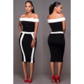 *CLEARANCE SALE* *LOCAL STOCK* Off Shoulder Contrast Midi Dress - SMALL