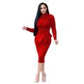 *WILD ROSE* Red Long Sleeve Office Midi Dress With Bow - S/M/L/XL