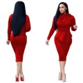 *WILD ROSE* Red Long Sleeve Office Midi Dress With Bow - S/M/L/XL