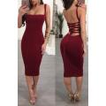 *WILD ROSE* Sexy Red Lace Up Straps Knee Length Dress - S/M/L/XL