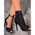 *WILD ROSE* Black Round Toe Rhinestone Stiletto Fashion High Heels Shoes - SA Sizes 2.5-7