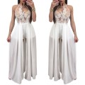 *WILD ROSE* Sexy White Floral Applique Mesh Slit Sleeveless Romper Maxi Shorts Dress - S/M/L/XL