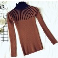 *WILD ROSE* Rust & Blue Detail Long Sleeve Turtleneck Slim Fitting Pullover Sweater - One Size