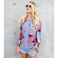 *LOCAL STOCK* Clearance! Blue Floral Off Shoulder Top - MEDIUM (10/34)
