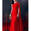 *LOCAL STOCK* Elegant Red One Shoulder Drape Evening Dress - SMALL