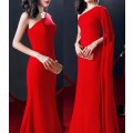 *LOCAL STOCK* Elegant Red One Shoulder Drape Evening Dress - SMALL