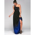 *LOCAL STOCK* Blue One Shoulder Beaded Ombre Long Evening Formal A Line Dress - LARGE