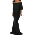 *WILD ROSE* Black Off Shoulder Overlay Ruffle Evening Dress - S/M/L/XL/2XL