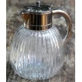 EXQUISITE MADE IN ITALY RIBBED GLASS AND SILVER PLATE BEVERAGE PITCHER WITH ICE INSERT