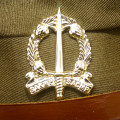 OLD SADF MILITARY POLICE PEAK CAP WITH METAL BADGE