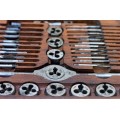 VINTAGE TAP AND DIE SET IN A WOODEN BOX - SIZES 0BA TO 10BA