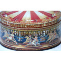 EMBOSSED DANISH CAROUSEL COOKIE TIN - TOM COCKLE'S GALLOPING HORSES - VERY GOOD CONDITION
