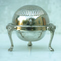 VINTAGE ROLL TOP CAVIAR/BUTTER DISH - EXCELLENT CONDITION WITH GLASS LINER INCLUDED