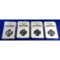 4 x 1994 Nelson Mandela Inauguration 5 Rand NGC Graded MS 64, 63, 61, AU 58