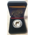 Rare 24 karat gold gilded proof 1oz Australian Kangaroo Silver Coin. COA, orig box as new Ltd 5000