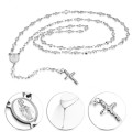 Stainless Steel Virgin Mary Oval Chastity Crucifix Cross Rosary Beads Christian Necklace - CLA165