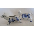 TWO HAND PAINTED DELFT BLUE COW CREAMERS - ONE DEFINITELY VINTAGE