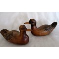 TWO DECORATIVE HAND CARVED SOLID WOODEN DUCKS