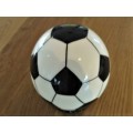 FOR THE SOCCER ENTHUSIAST - A STUNNING PAINTED SOCCER BALL OSTRICH EGG! WITH WOODEN STAND