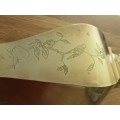 A BEAUTIFUL LARGE CHINESE BRASS VASE ENGRAVED WITH BIRDS, BUTTERFLIES AND CHERRY BLOSSOMS