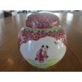 CHINESE GINGER JAR WITH LID AND CORK STOPPER DEPICTING RARE SCENE OF BOY CHASING BUTTERFLY - SIGNED