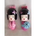 TWO COLLECTABLE WOODEN JAPANESE KOKESHI DOLLS
