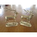 TWO STUNNING SOLID BRASS REINDEER WITH THE LONGEST HORNS EVER! GREAT TO DISPLAY THIS CHRISTMAS!