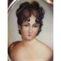 VINTAGE/ANTIQUE 800 SILVER AND TURQUOISE HAND PAINTED PORTRAIT BROOCH CUM PENDANT