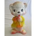 LARGE VINTAGE RUBBER SQUEAKY TOY - CUTE DOG WITH UMBRELLA AND TURNING HEAD - SQUEAKER WORKING!