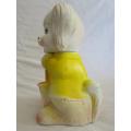 LARGE VINTAGE RUBBER SQUEAKY TOY - CUTE DOG WITH UMBRELLA AND TURNING HEAD - SQUEAKER WORKING!
