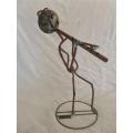 VINTAGE METAL ART SCULPTURE - TWO LARGE COPPER AND BRASS STICK FIGURES - BAND PLAYERS