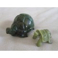 TWO BEAUTIFUL TORTOISES - CARVED OUT OF STONE - MALACHITE AND ??