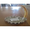 UNIQUE!!  VINTAGE SILVER PLATED MIRROR WITH WARTHOG TUSK HOOK (CAN BE USED AS SERVER/DISPLAY PIECE)
