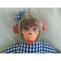A GORGEOUS 47CM TALL VINTAGE 1960's VINTAGE MONKEY WITH RUBBER FACE,  HANDS AND FEET