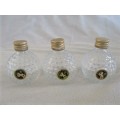 FOR THE GOLFER`S BAR - THREE MINIATURE GOLF BALL-SHAPED OLD ST ANDREWS WHISKY BOTTLES & A SHOT GLASS