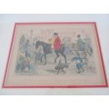 ANTIQUE 1854 HAND COLOURED PRINT - MR JORROCKS `STARTING FOR `THE CUT ME DOWN COUNTRIES``