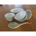LOVELY BATCH OF VINTAGE 1980`s YELLOW ZHONGGUO JINGDEZHEN BOWLS AND LADLE
