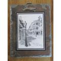 VINTAGE 1976 DON DAVEY PRINT MOUNTED ON ANTIQUE NEW ORLEANS ROOF SLATE - ROYAL STREET, NEW ORLEANS