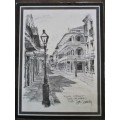 VINTAGE 1976 DON DAVEY PRINT MOUNTED ON ANTIQUE NEW ORLEANS ROOF SLATE - ROYAL STREET, NEW ORLEANS
