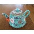UNUSUAL AND LOVELY - ZHONGGUO JINGDEZHEN TURQUOISE TEAPOT WITH UNUSUAL ELEPHANT TRUNK SPOUT
