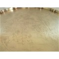 A VERY LARGE, VERY HEAVY ORNATE VINTAGE CHINESE BRASS TRAY ENGRAVED WITH CHILDREN AT PLAY