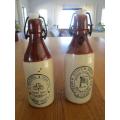FOR ANTICO5939 ONLY - TWO ANTIQUE STONEWARE GINGER BEER BOTTLES - RARE TO FIND WITH LIDS!!