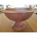 FOR WERNER ONLY - VERY LARGE SOLID WOOD FOOTED FRUIT BOWL WITH WOVEN BASKET WORK EDGING