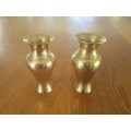 TWO SMALL VINTAGE ENGRAVED CHINESE BRASS VASES