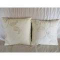 TWO LOVELY, LIGHT CREAM  EMBROIDERED AND SEQUINED CUSHIONS
