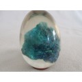 STUNNING GLASS EGG-SHAPED PAPERWEIGHT ENCASING NATURAL TURQUOISE ROCK