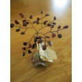 TWO SMALL ORNAMENTAL GEMSTONE TREES - ONE TIGER'S EYE AND ONE ROSE AND WHITE QUARTZ