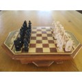 FOR THE COLLECTOR - ANTIQUE HAND WHITTLED CHESS SET - COMPLETE - POW CEYLON??