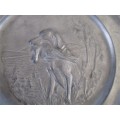 VINTAGE PEWTER WITH RAISED RELIEF SCENE